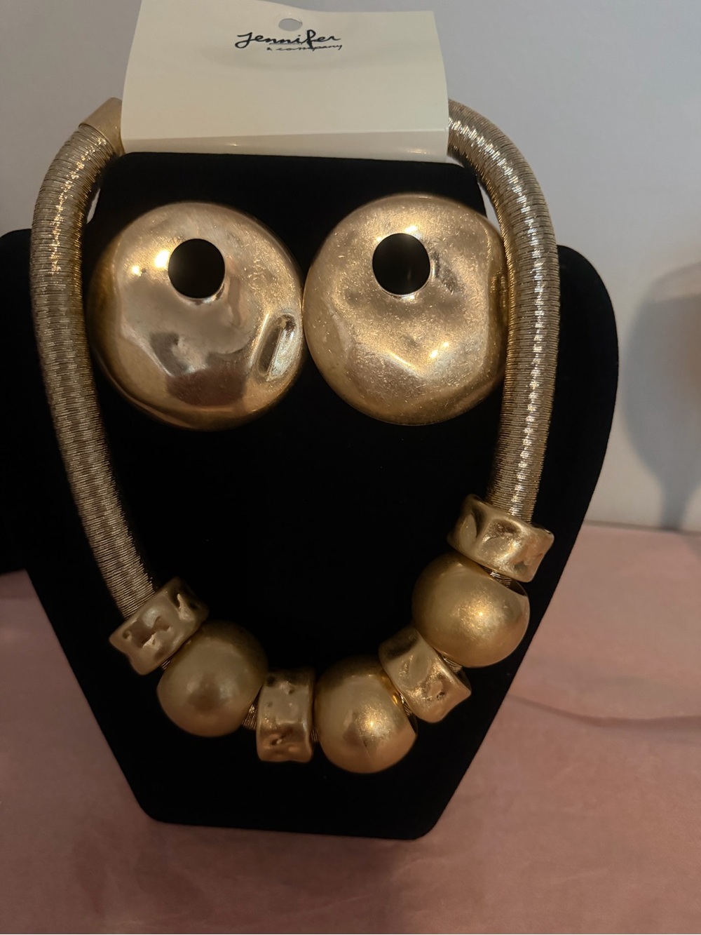 Jenni Metallic Gold Bead Necklace with Disc Earrings